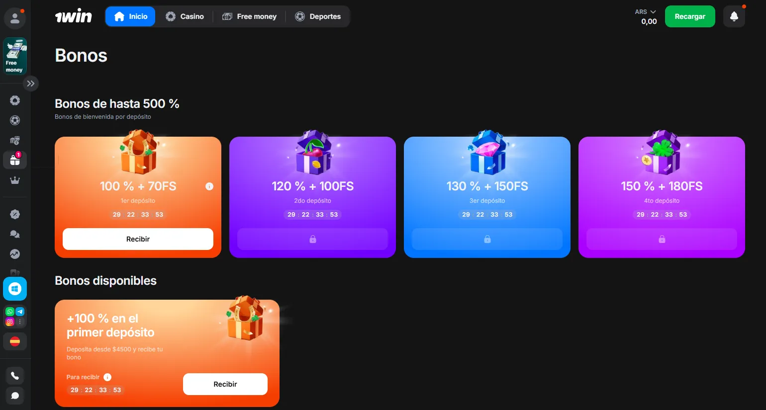 Bonos y promociones en 1Win
